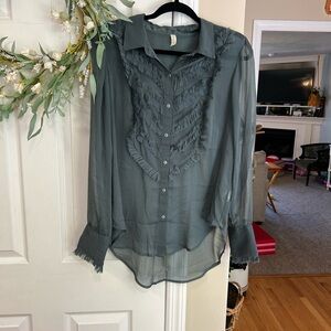 Free people Teal Textured Blouse